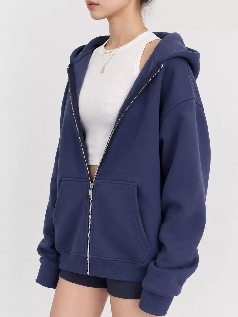 Full Size Zip-Up Dropped Shoulder Hoodie Plus Size, image 13
