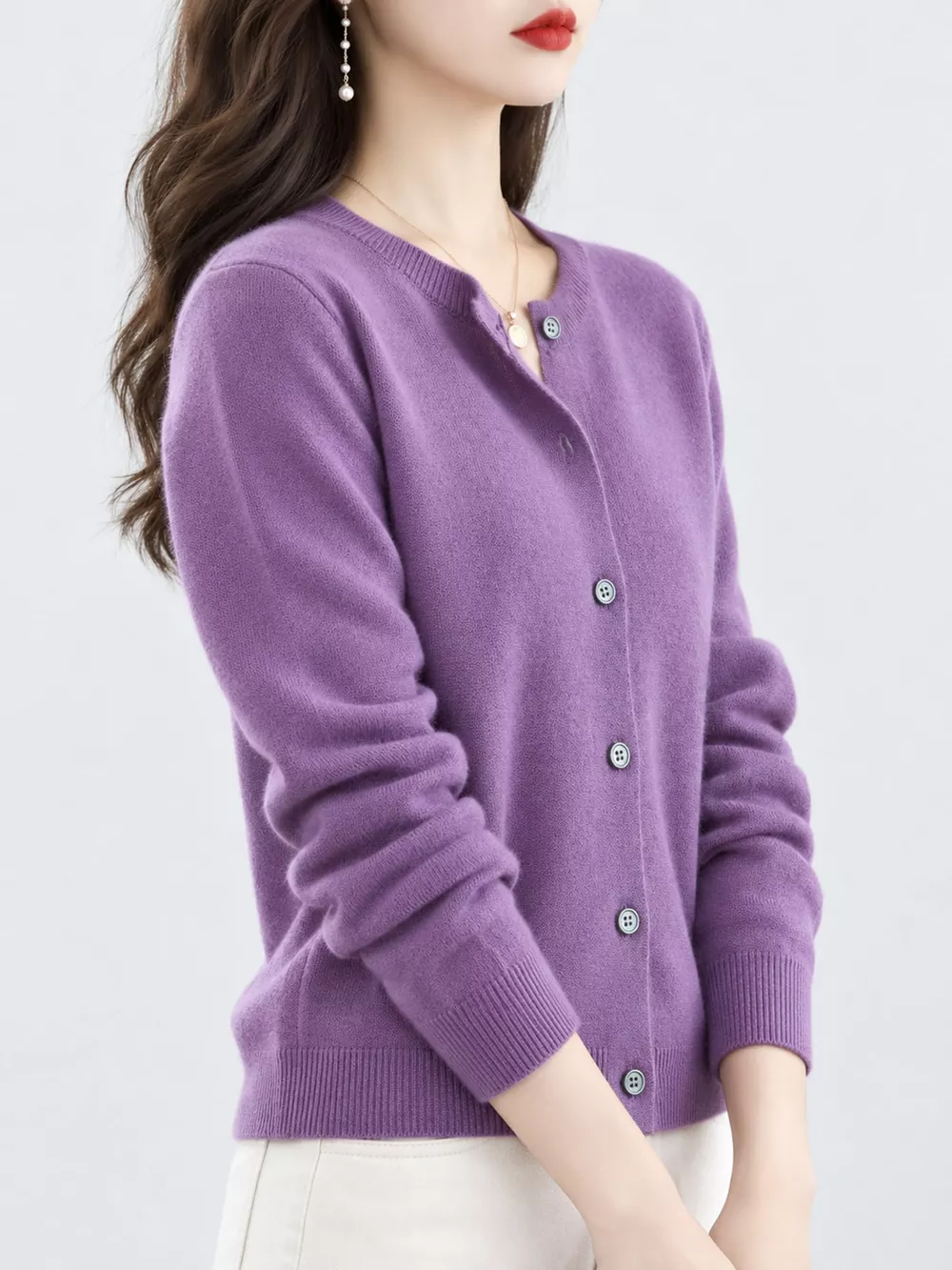 Crew-Neck Button-Down Cardigan, image 64