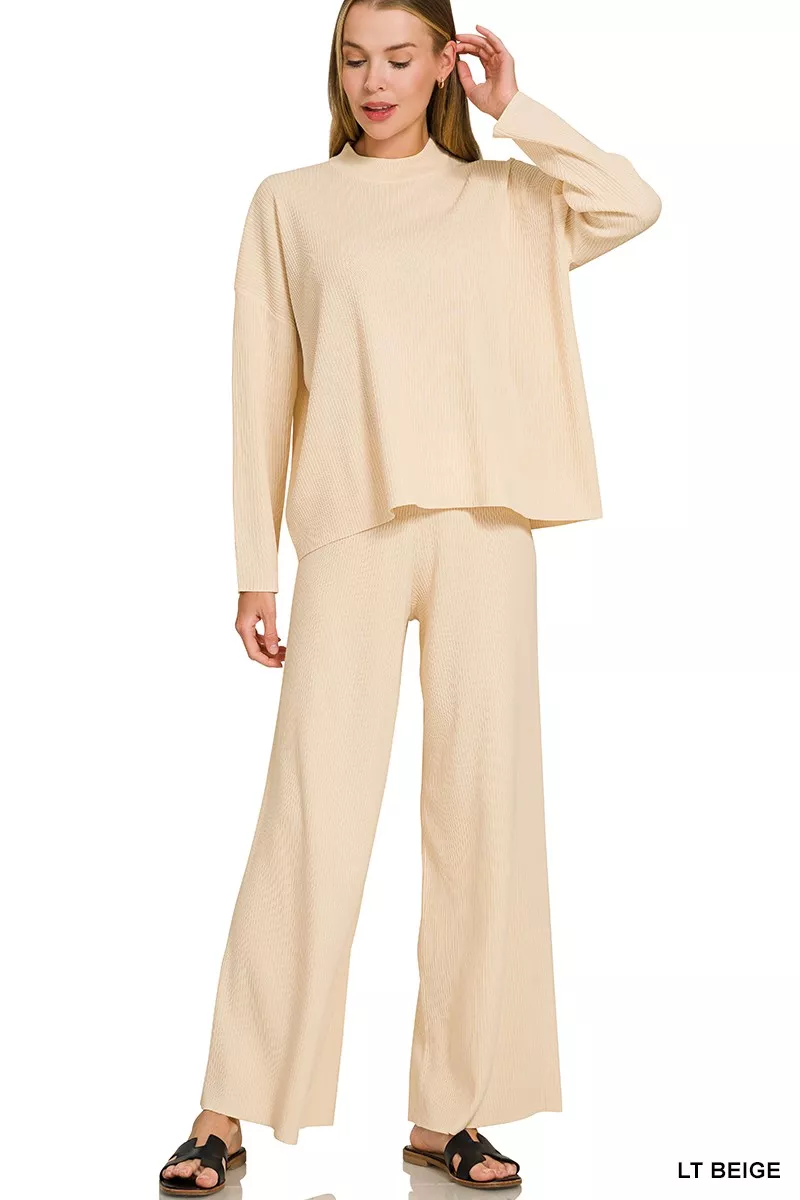 Zenana Viscose Sweater Top & Pants Set, image 2
