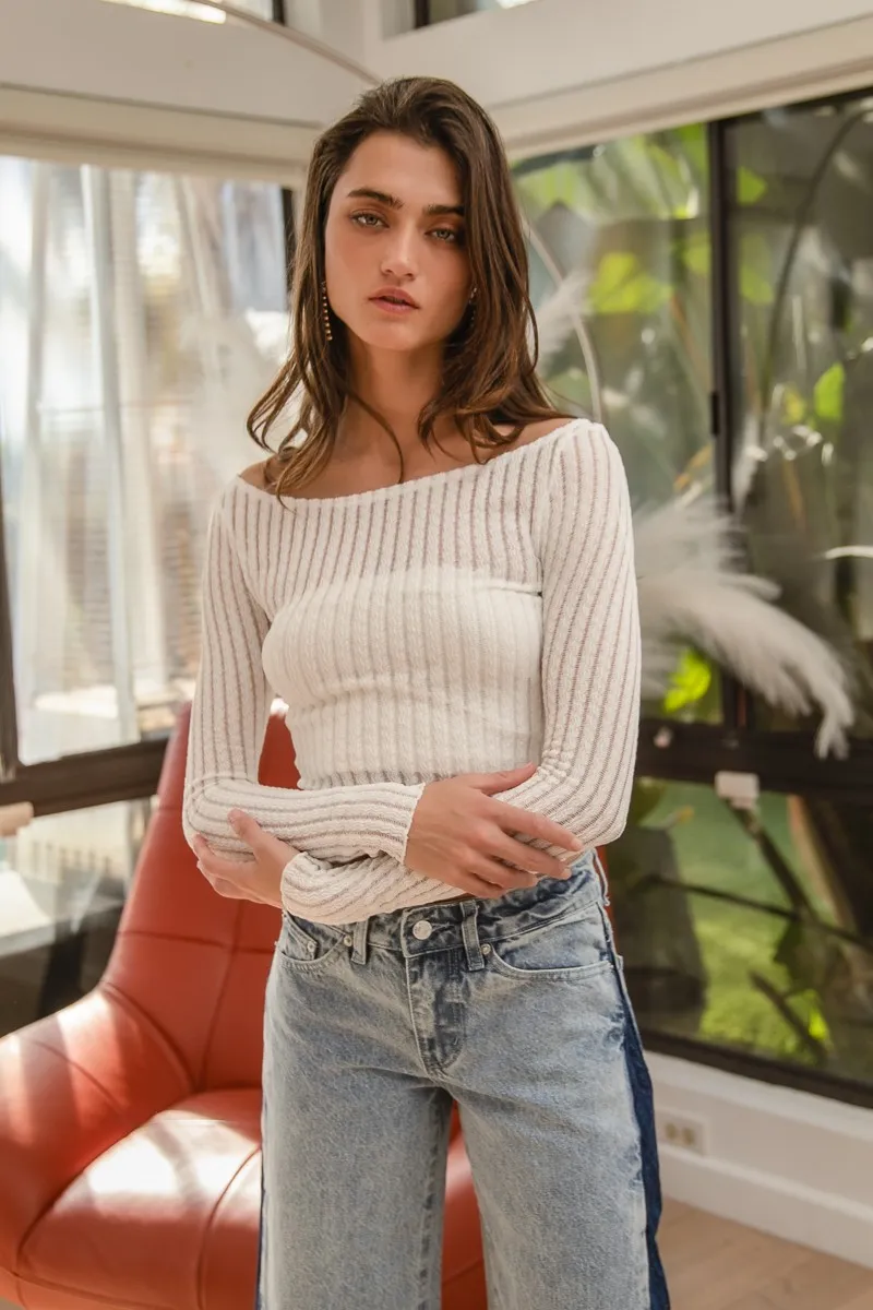 Textured Sheer Boat Neck Top, image 7