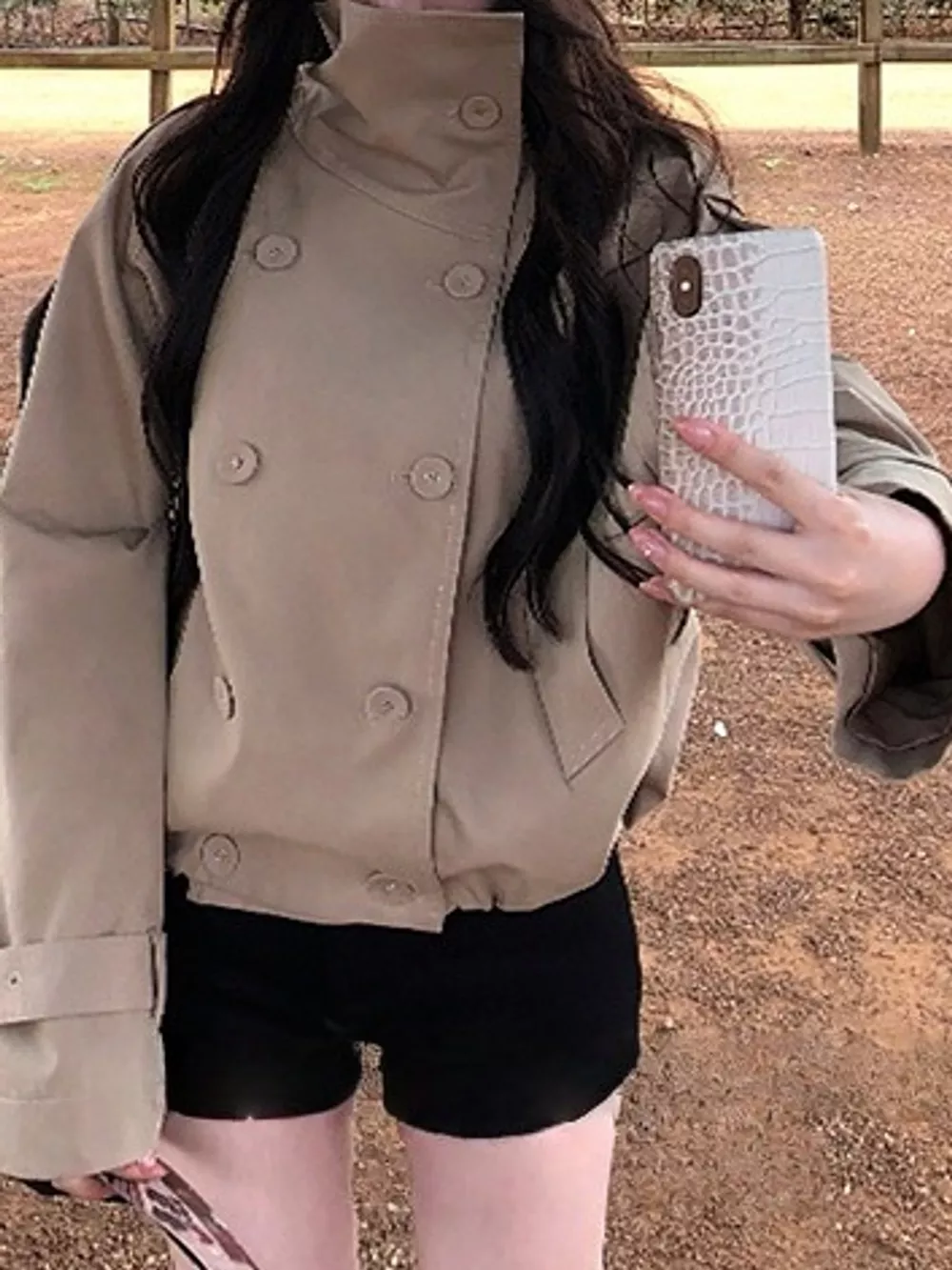 Double-Breasted Cropped Trench Jacket, image 5