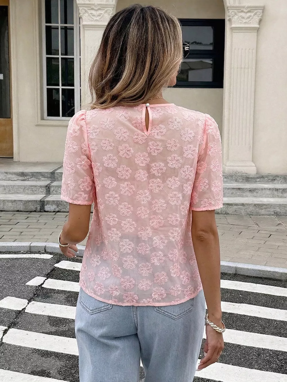 Floral Embroidered Pearl Trim Blouse, image 6