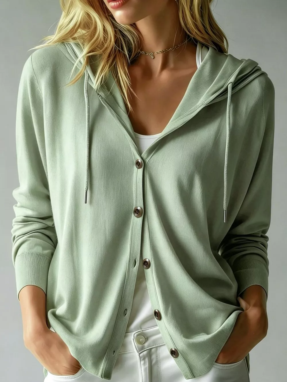 Lightweight Drawstring Hooded Cardigan, image 7