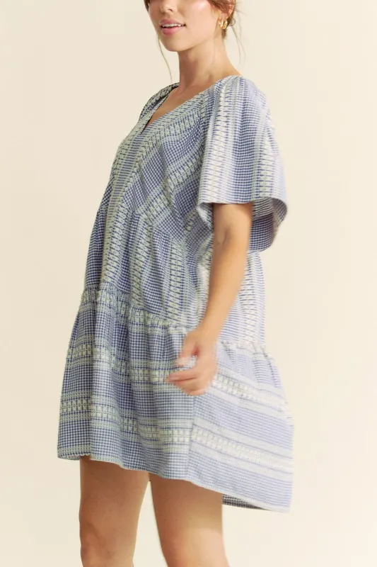 Embroidered Stripe Ruffled Gingham Mini Dress, image 3