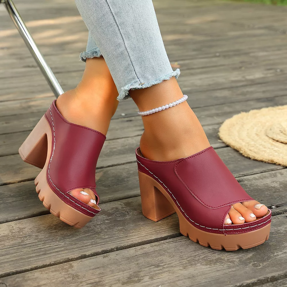 Peep Toe Block Heels Sandals, image 8