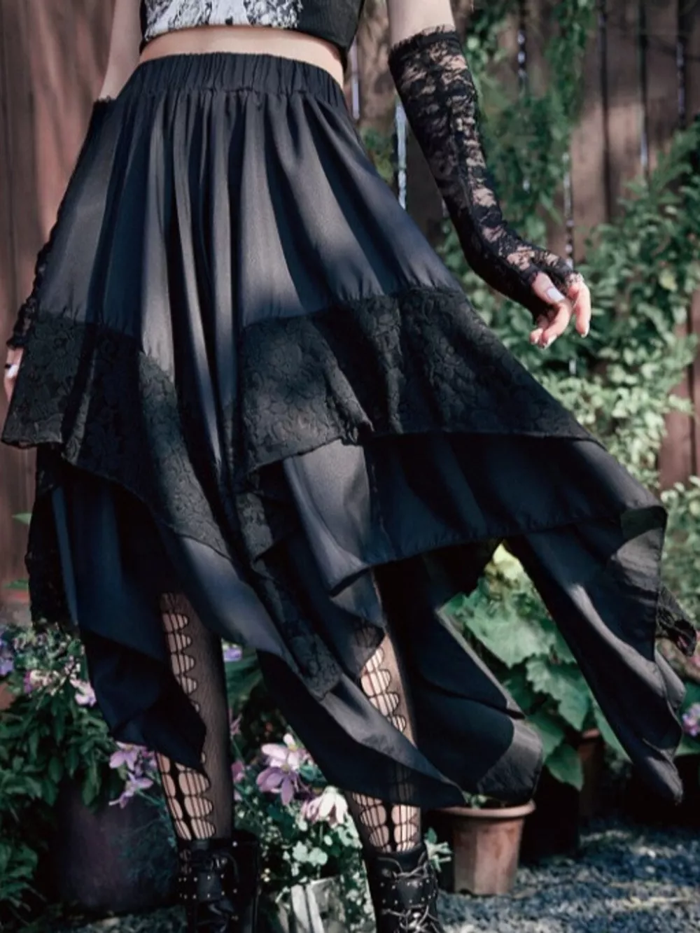 Full Size Asymmetrical Hem Lace Detail Skirt Plus Size, image 4