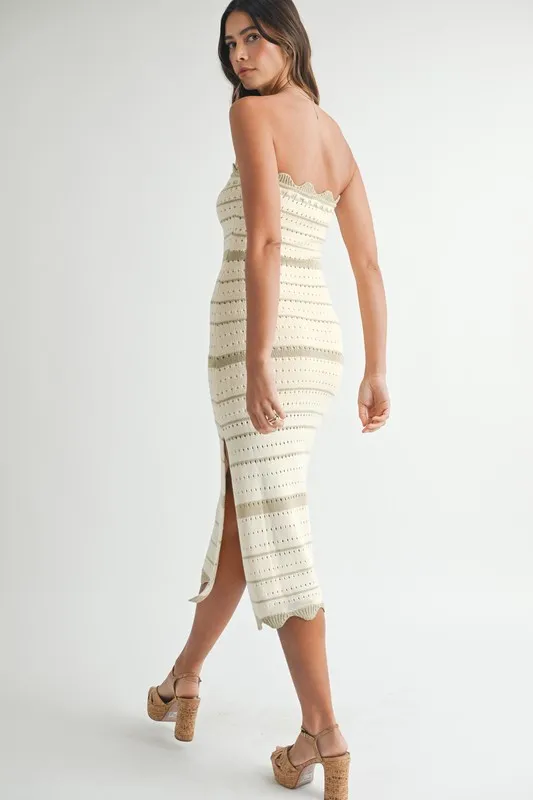 Contrast Striped Crochet Knit Midi Dress, image 2