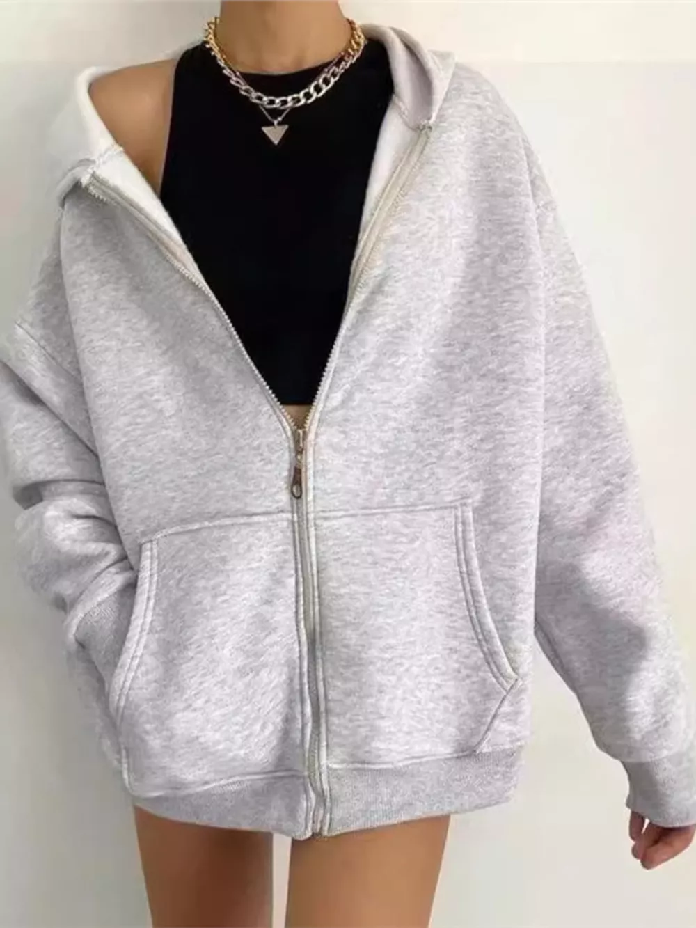 Full Size Zip-Up Dropped Shoulder Hoodie Plus Size, image 21