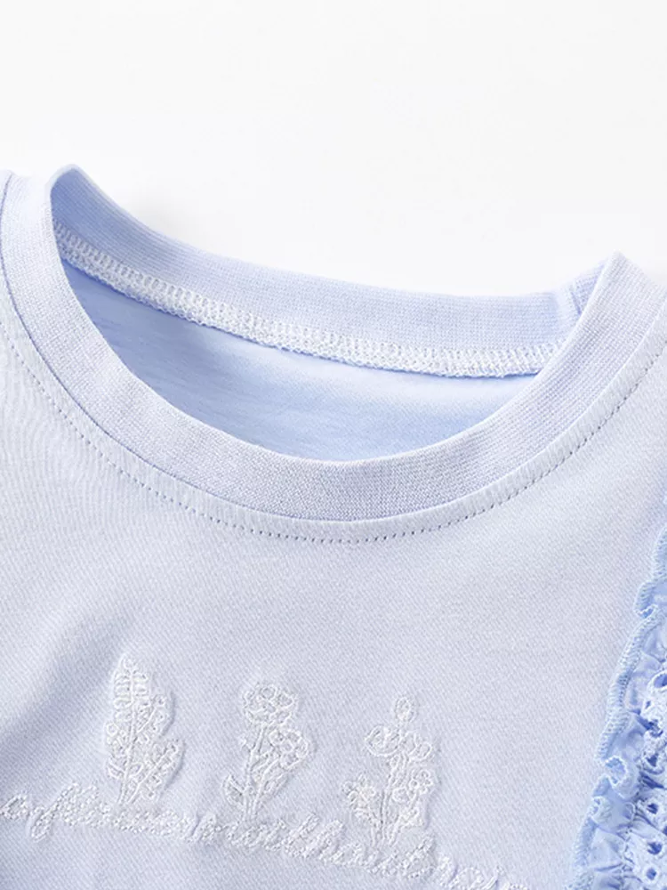 Children's Ruffled Eyelet Round Neck T-Shirt, image 3