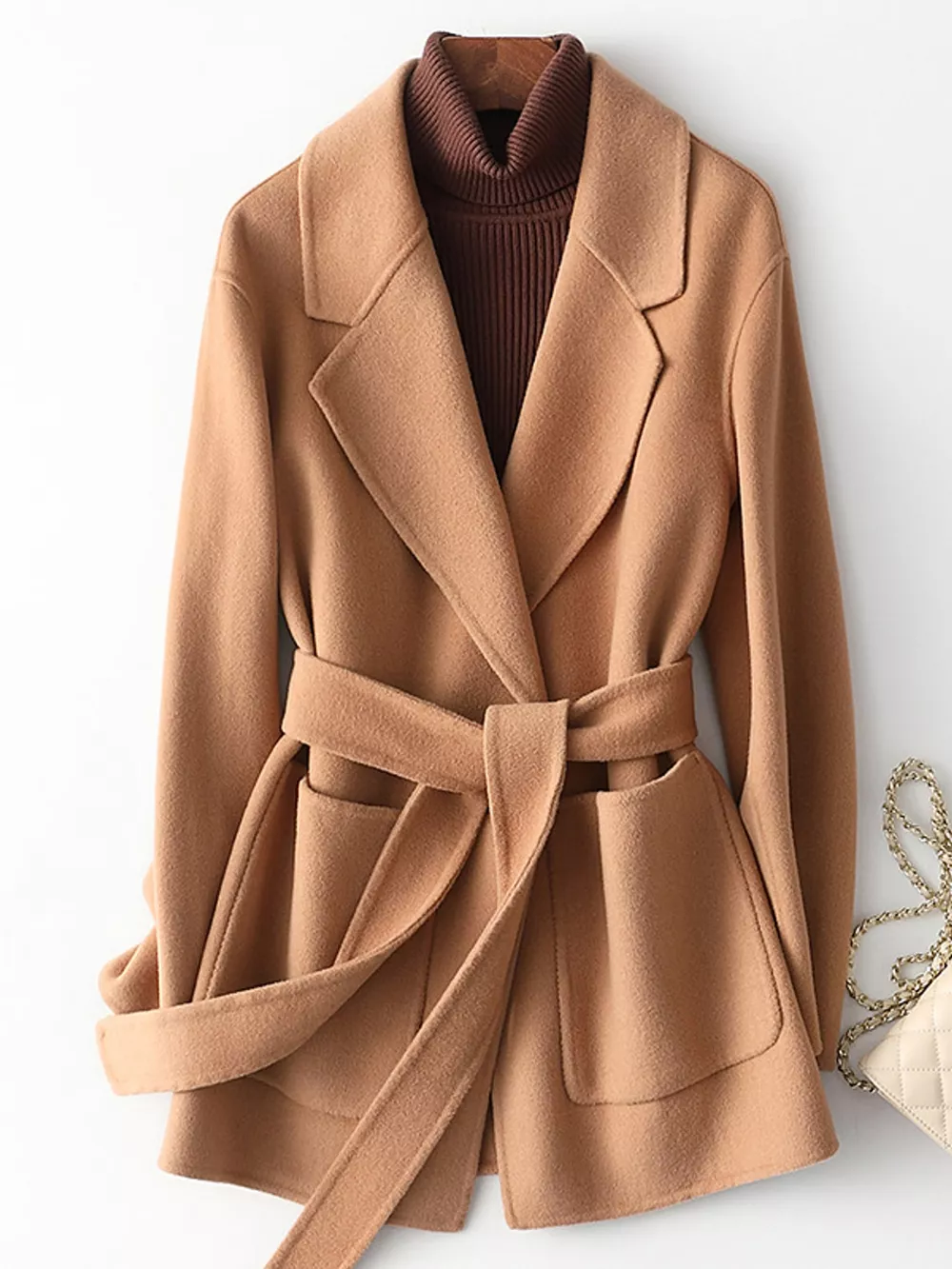 Double-Sided Wool Coat with Belted, image 17