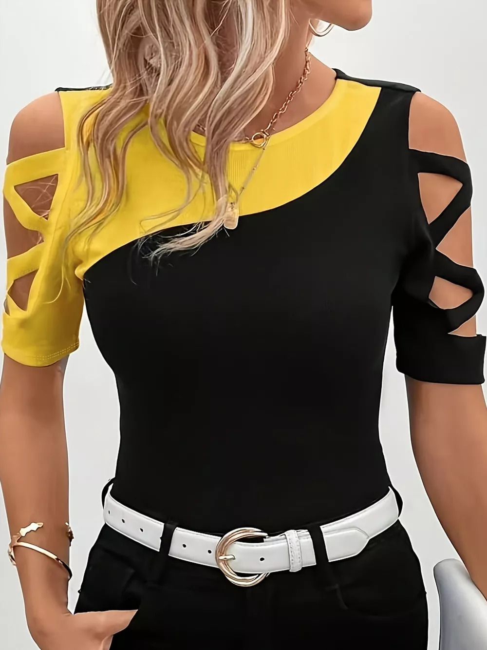 Plus Size Color Block Cutout Sleeve T-Shirt, image 5