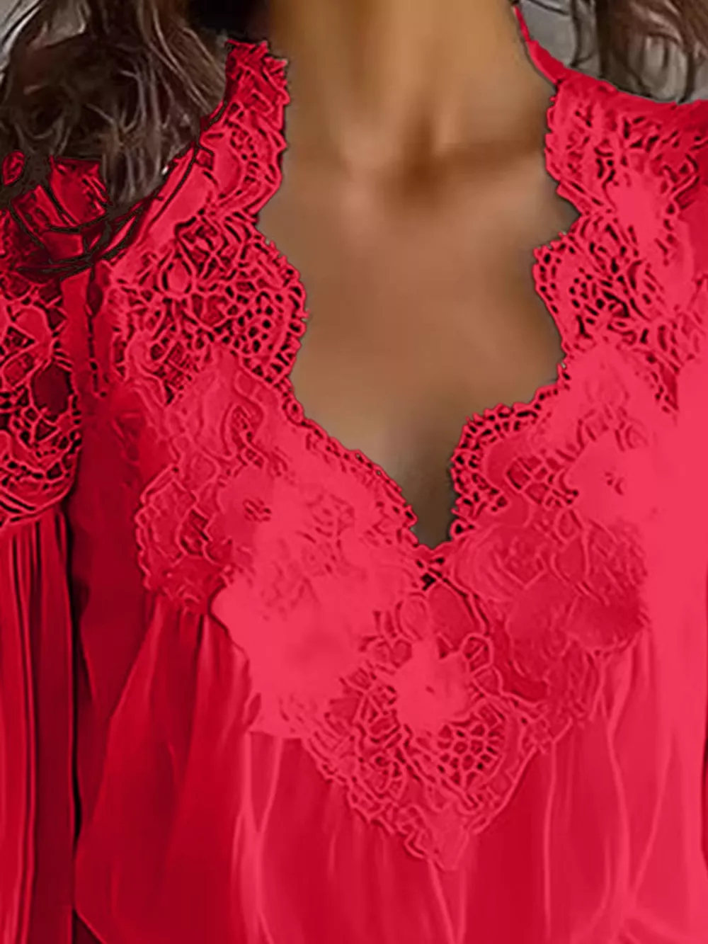 Full Size Lace V-Neck Flounce Sleeve Blouse Plus Size, image 8