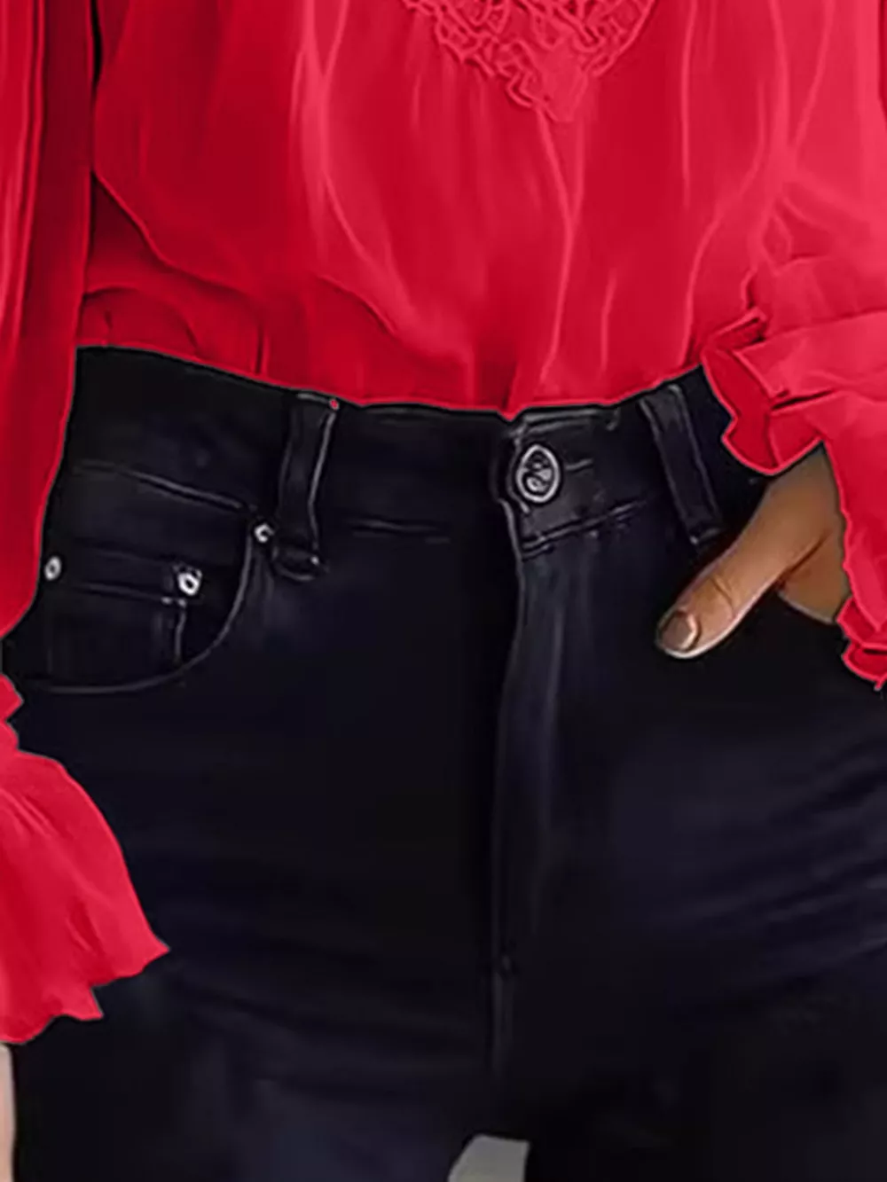 Full Size Lace V-Neck Flounce Sleeve Blouse Plus Size, image 9