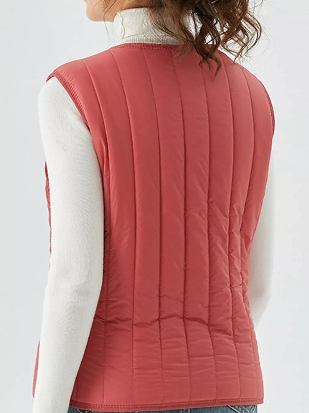 Full Size Quilted Button Up Vest Coat Plus Size, image 14