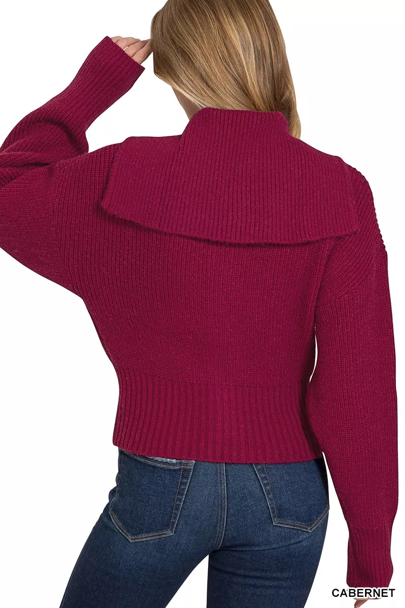 Ribbed Collared Zip Up Sweater Cardigan, image 4