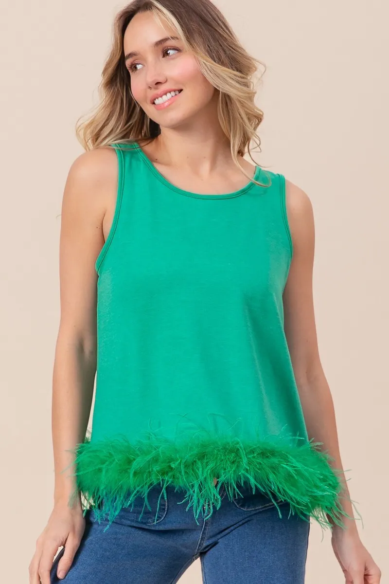 French Terry Faux Feather Bottom Back Tied Top, image 2