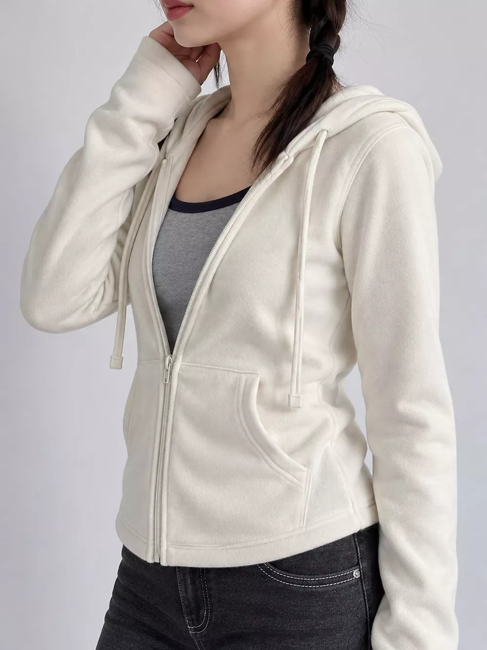 Drawstring Zip-Up Slim Fit Hoodie, image 9