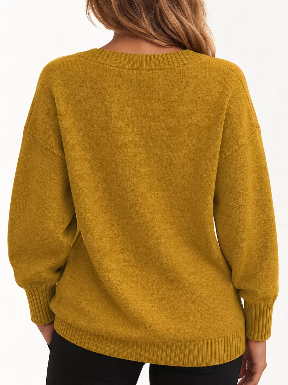 Full Size V-Neck Dropped Shoulder Sweater Plus Size, image 16