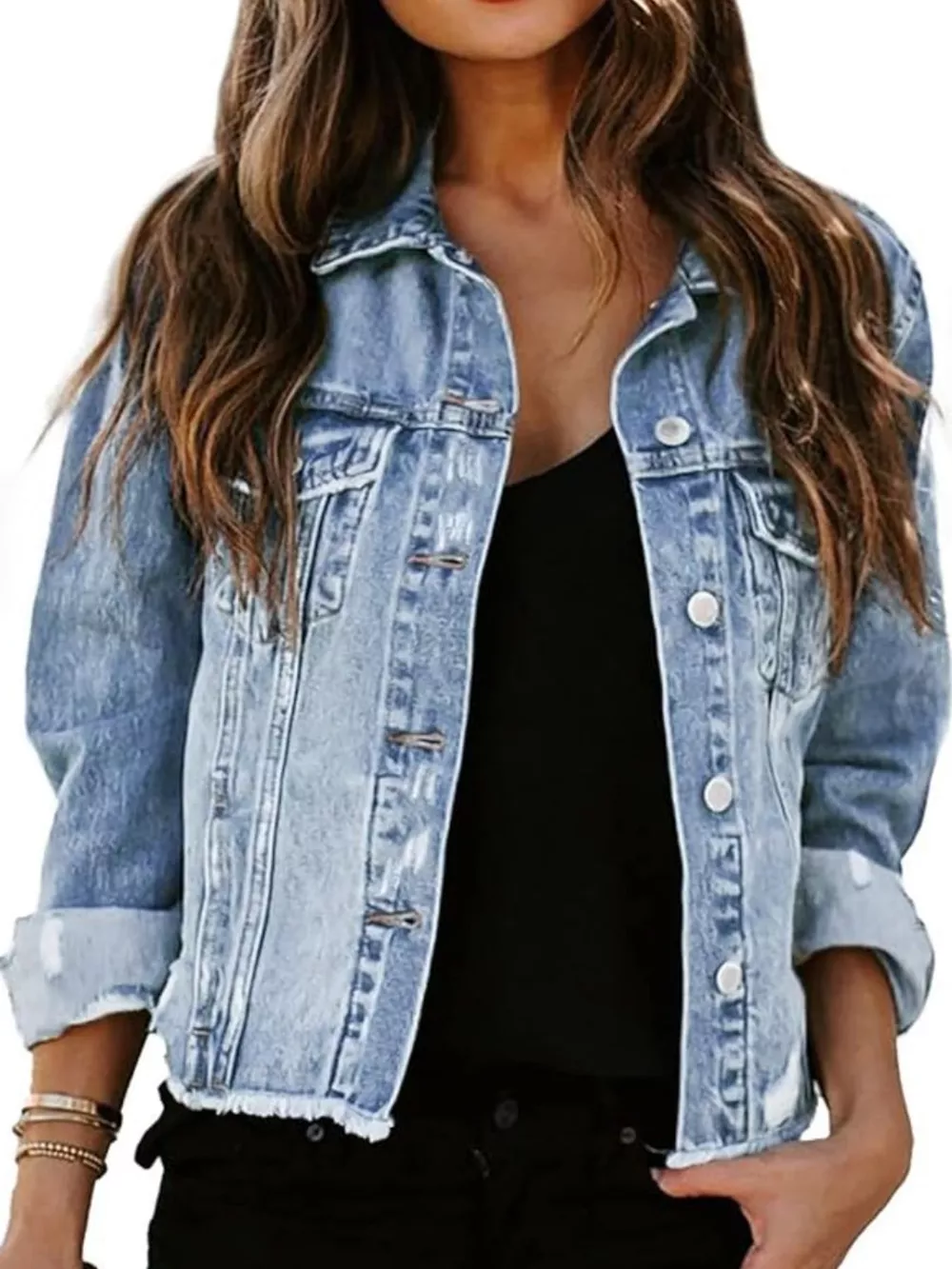 Distressed Raw Hem Denim Jacket, image 11