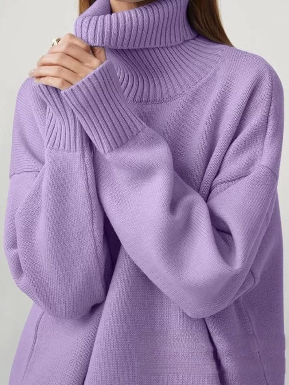 Oversized Turtleneck Dropped Shoulder Sweater, image 45