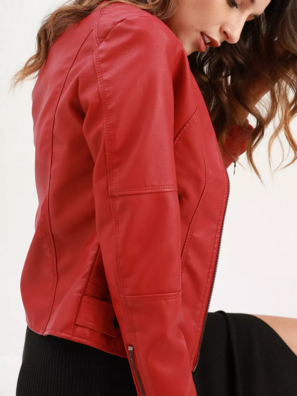 Full Size Slim Fit Faux Leather Moto Jacket Plus Size, image 12