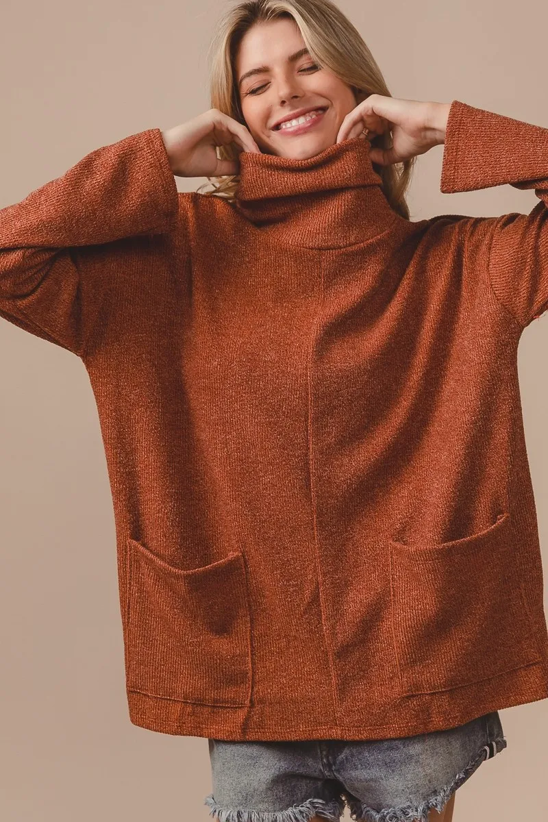 Piper Rib Double Pocket Turtle Neck Sweater, image 2