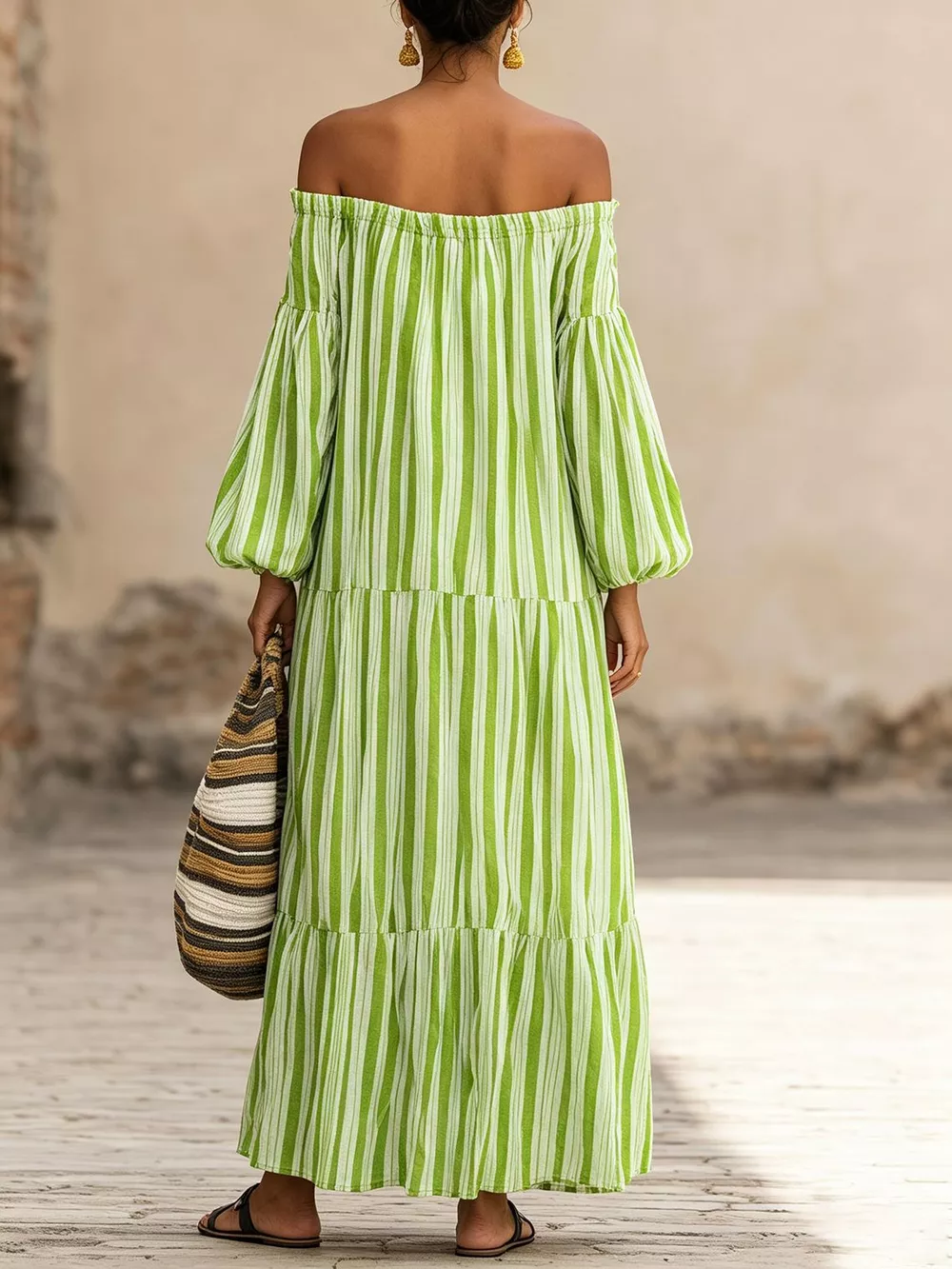 Off-Shoulder Striped Maxi Dress, image 2