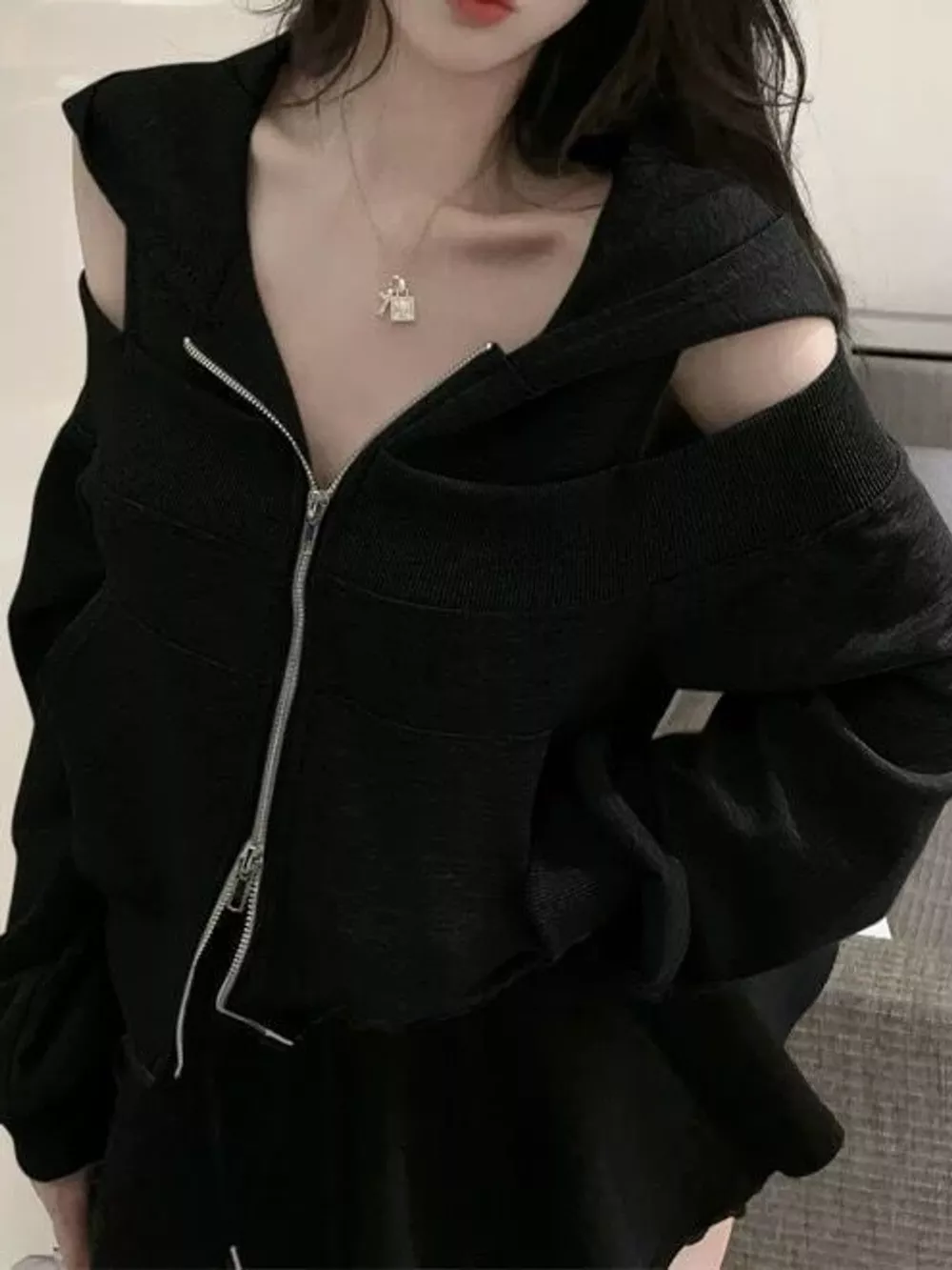 Cold Shoulder Zip-Up Hoodie, image 9