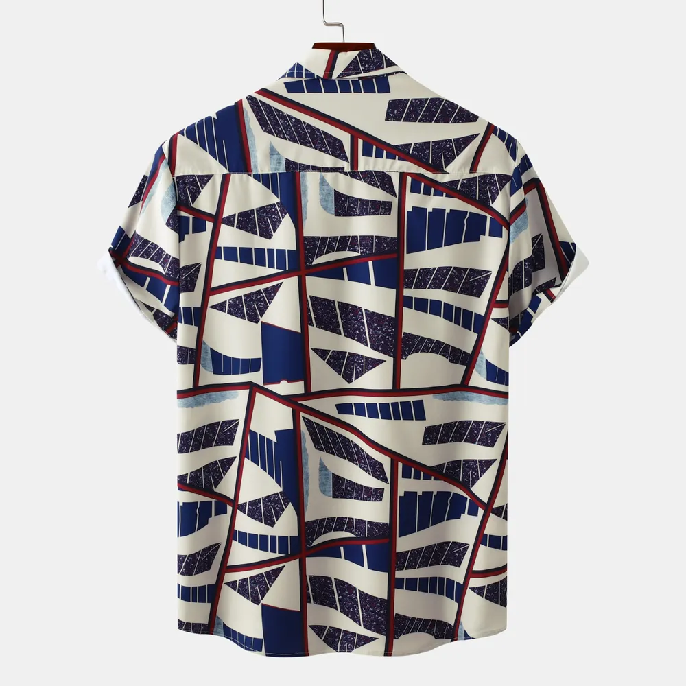 Men's Plus Size Geometric Print Short Sleeve Casual Shirt, image 2