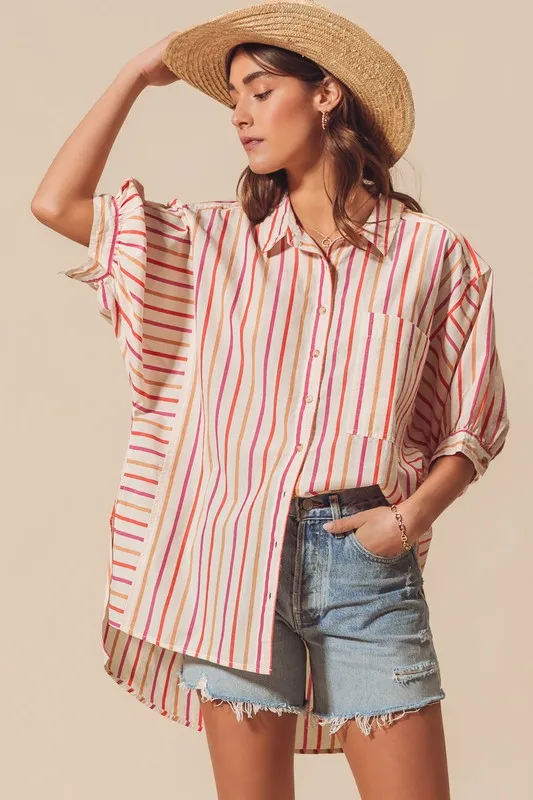 Multicolored Stripe Button Down Shirt, image 2