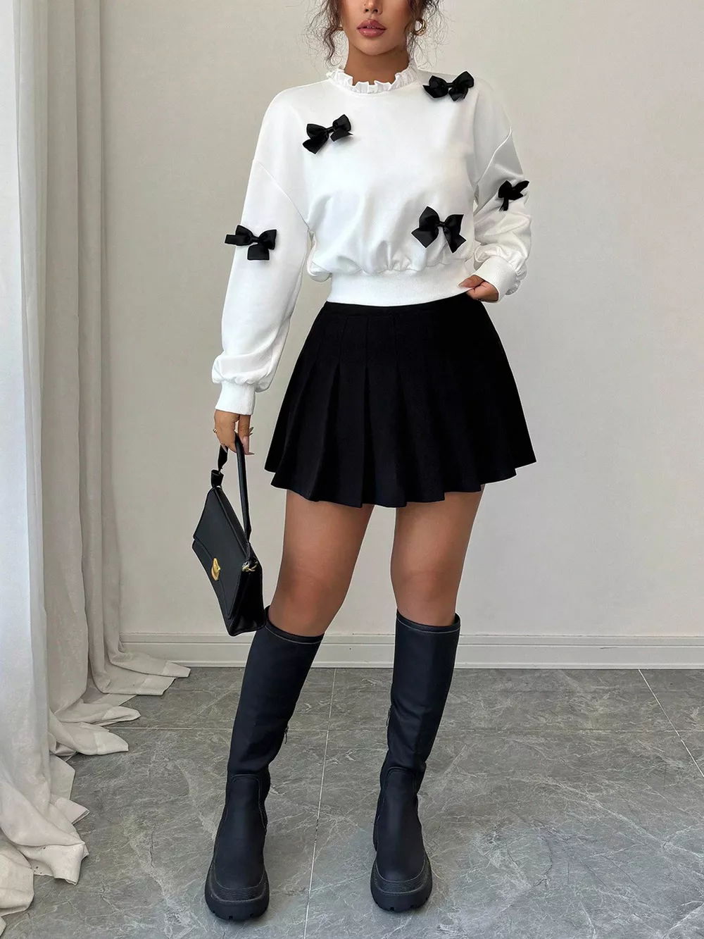 Bow Decor Dropped Shoulder Sweatshirt, image 3