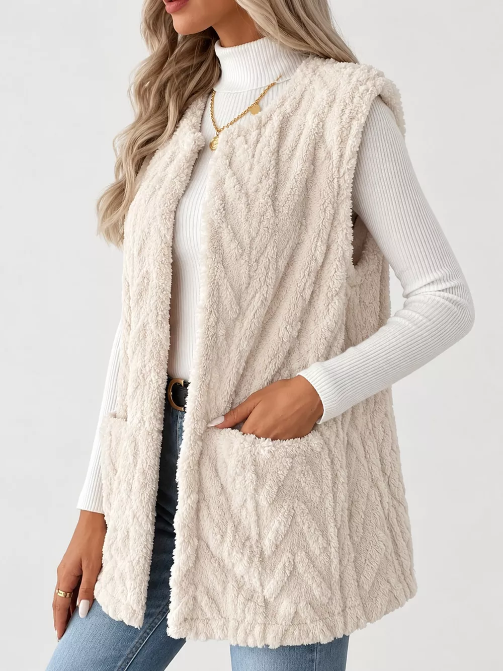 Sherpa Open Front Vest Coat, image 10