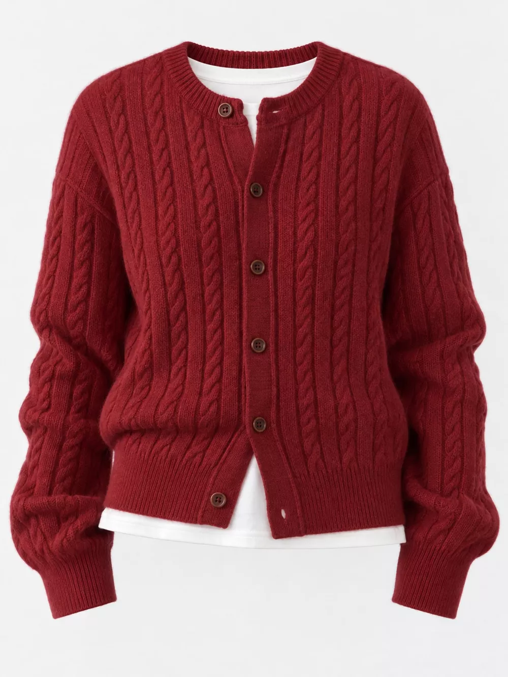 Cable-Knit Button-Down Cardigan, image 7