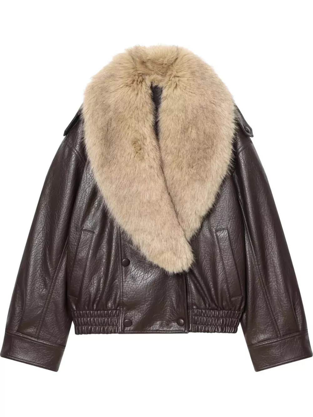 Faux Fur Collar Leather Bomber Jacket, image 6