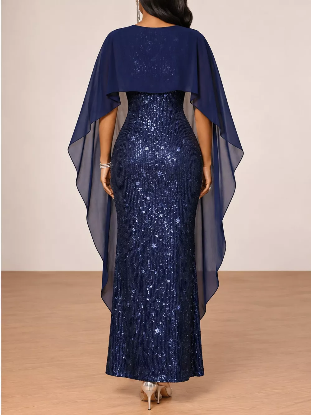 Sequin Cape Overlay Evening Dress, image 16
