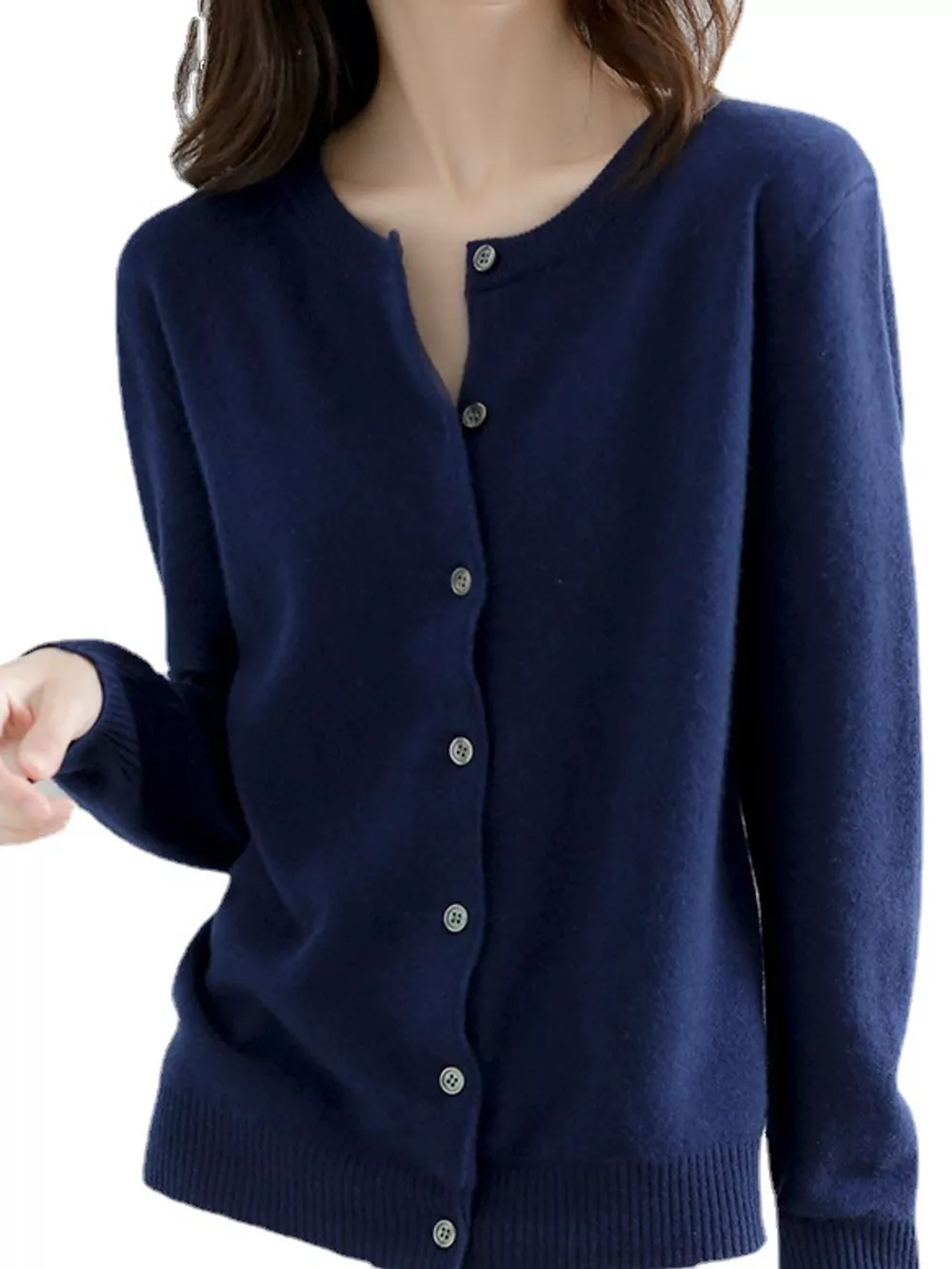 Crew-Neck Button-Down Cardigan, image 4