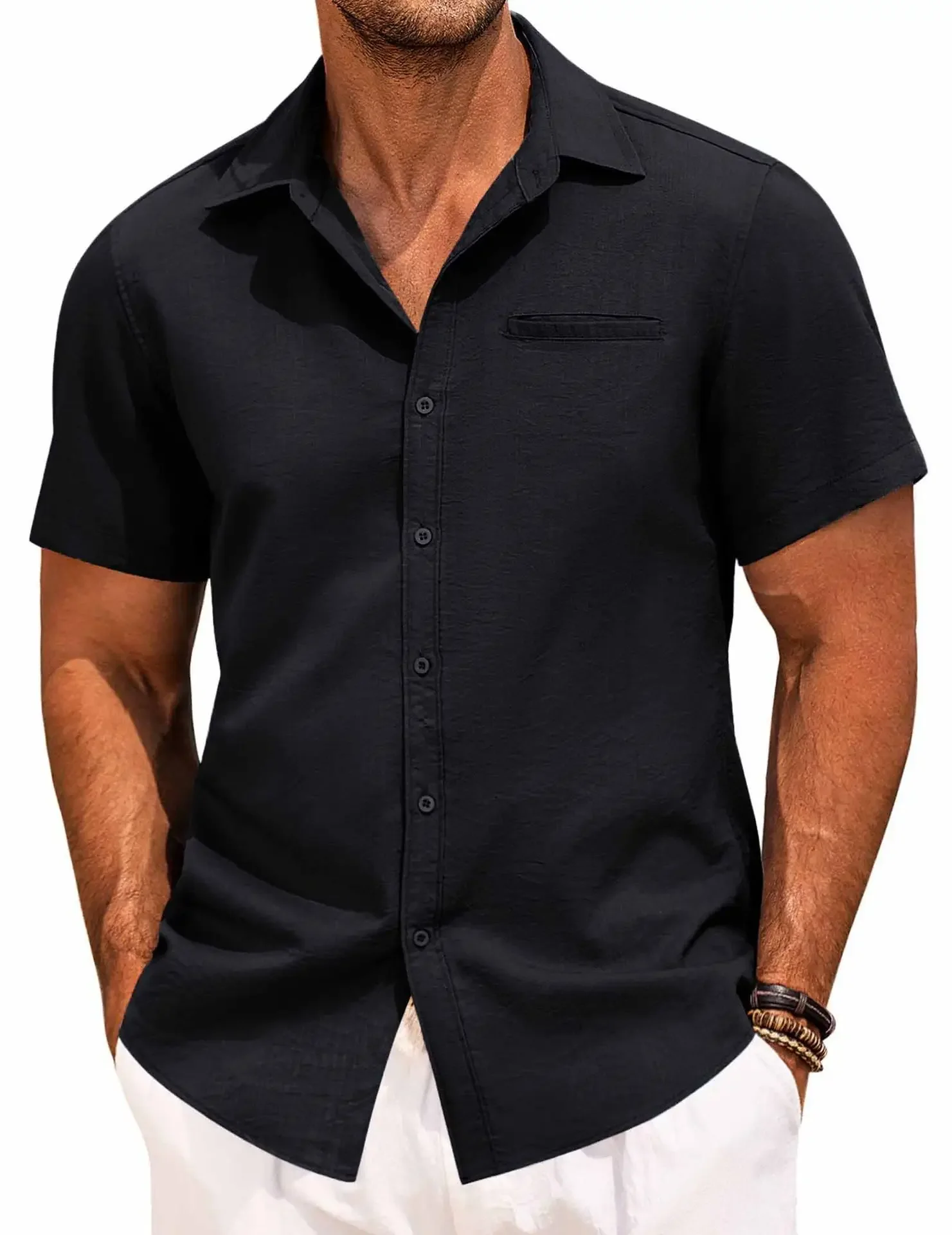 Men's Plus Size Classic Short Sleeve Button Down Shirt, image 2