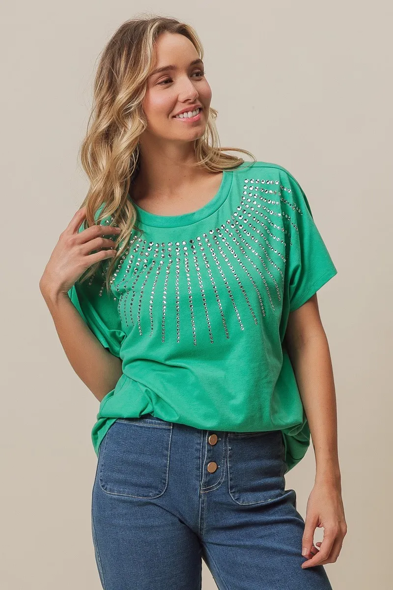 Rhinestone Beaded Short Sleeve Top, image 4