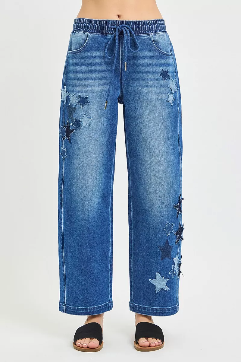 Elastic Band Slouchy Cropped Barrel with Star Patch, image 2