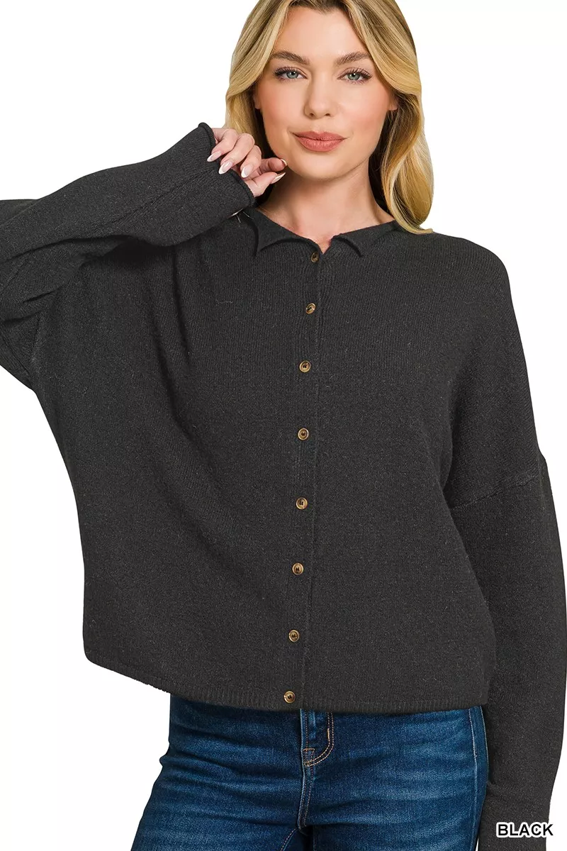 Collared Button Down Cardigan Sweater