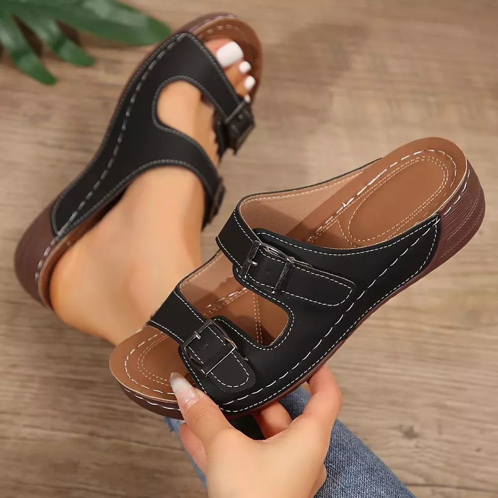 Double Buckle Wedge Sandals, image 6