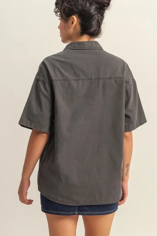 Short Sleeve Button Down Oversized Shirt, image 2