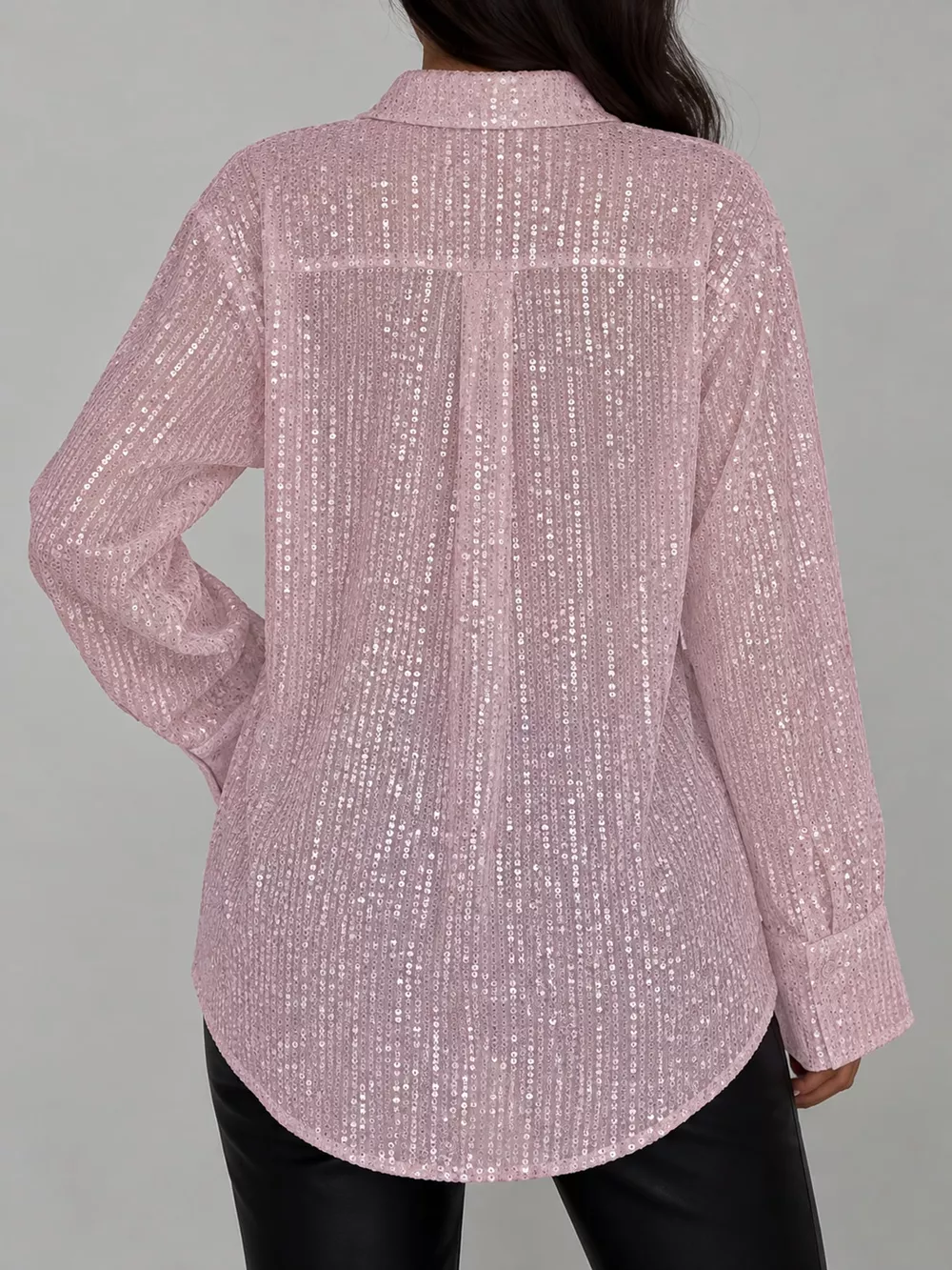 Full Size Sequin Button-Down Shirt Plus Size, image 42