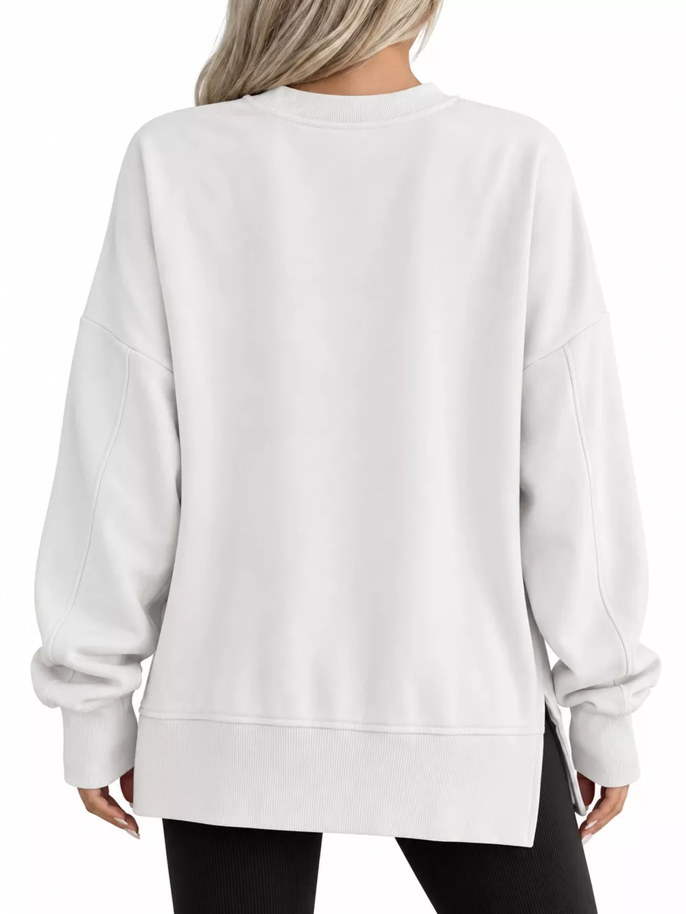 Oversized Crew Neck Sweatshirt with Side Slit, image 28