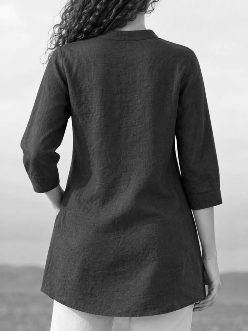 Full Size Button Detail 3/4 Sleeve Blouse Plus Size, image 31