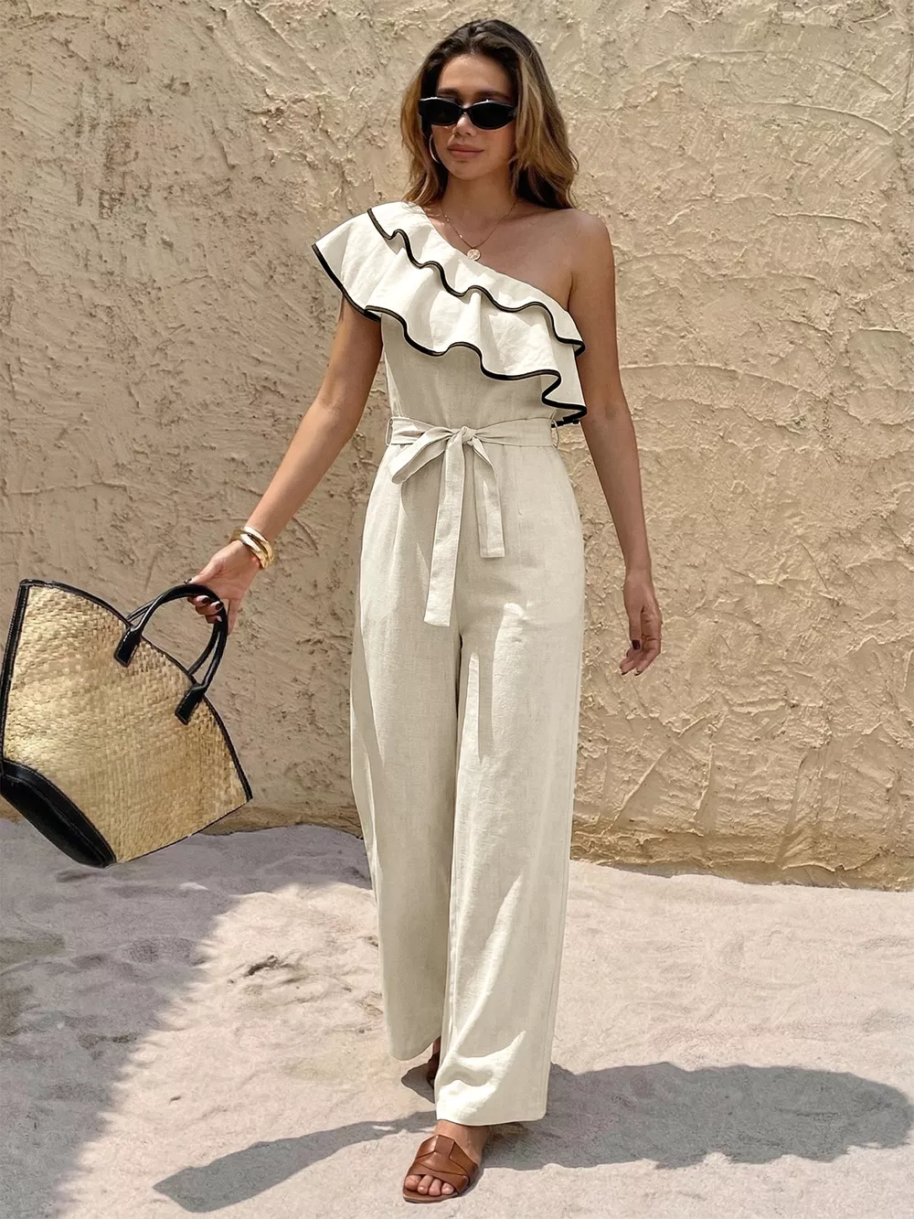 Ruffle One-Shoulder Wide Leg Jumpsuit, image 5