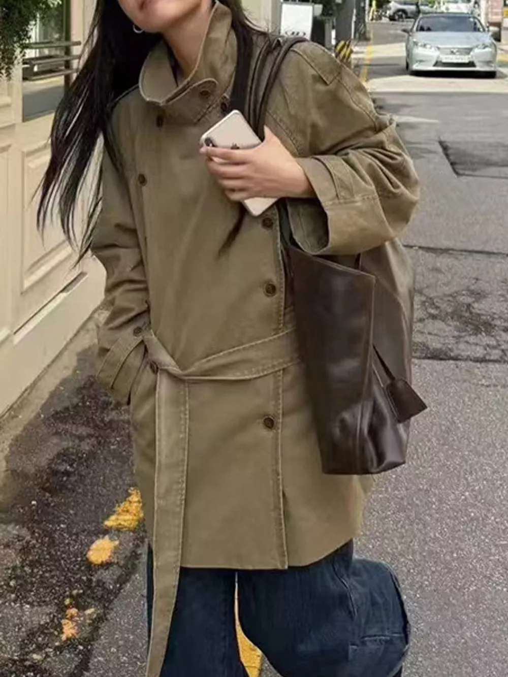 Vintage-Inspired Double-Breasted Belted Trench Outerwear, image 3