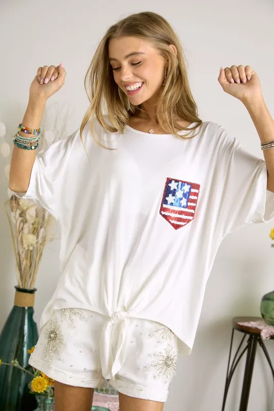 Sequin US Flag Pocketed Top, image 4