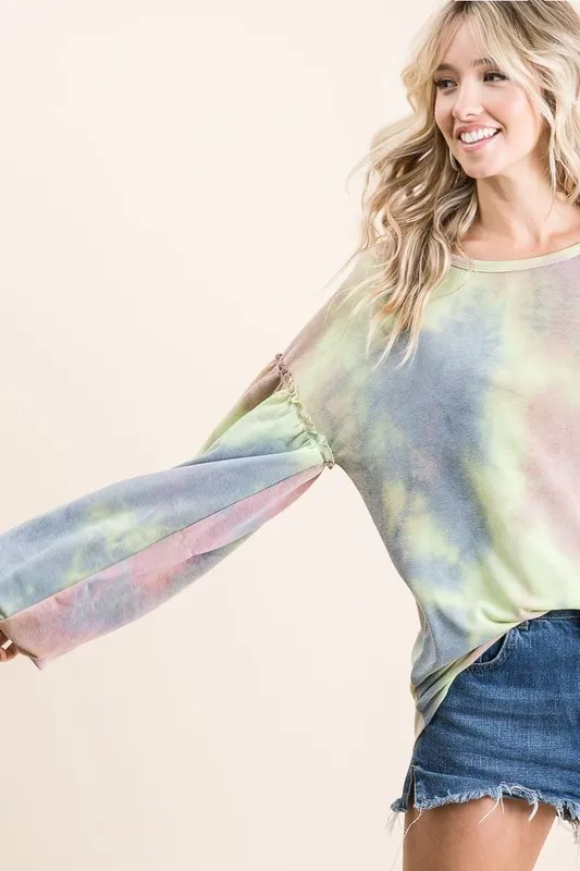 Tie Dye French Terry Sweatshirt With Bubble Sleeves, image 4