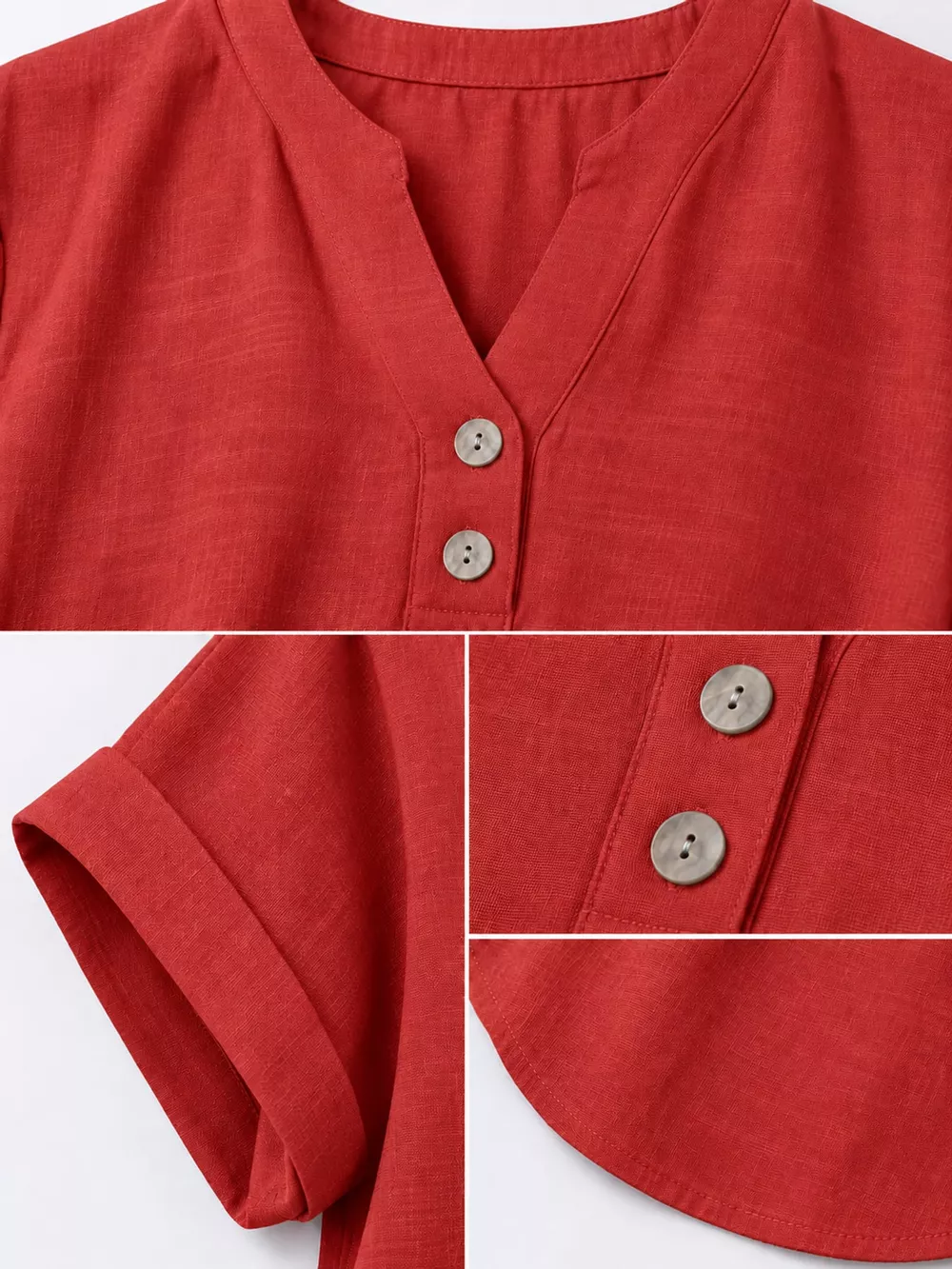 Full Size Button Detail Short Sleeve Blouse Plus Size, image 35